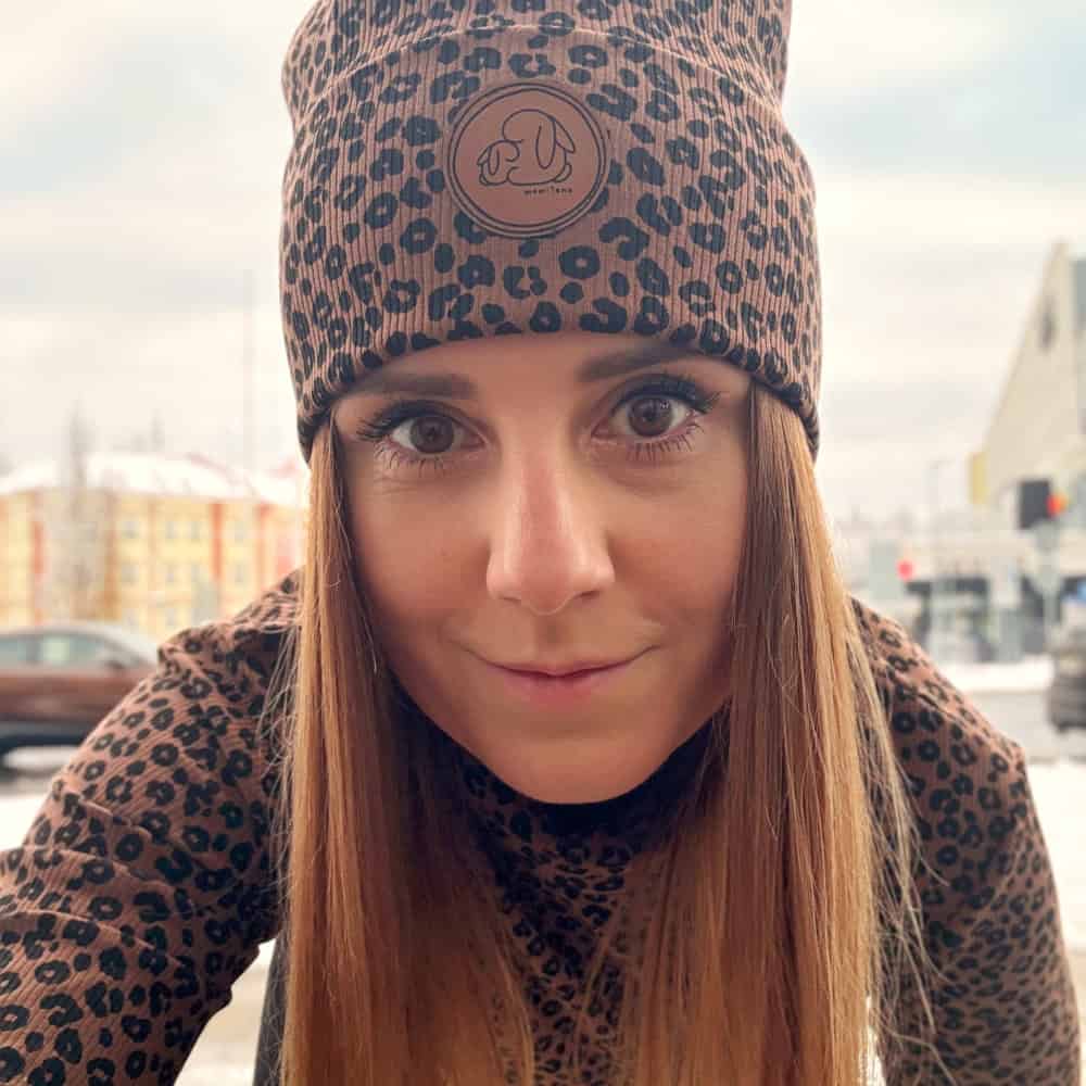 Zimní žebrovaná čepice - Dvojitý lem, Hnědý leopard