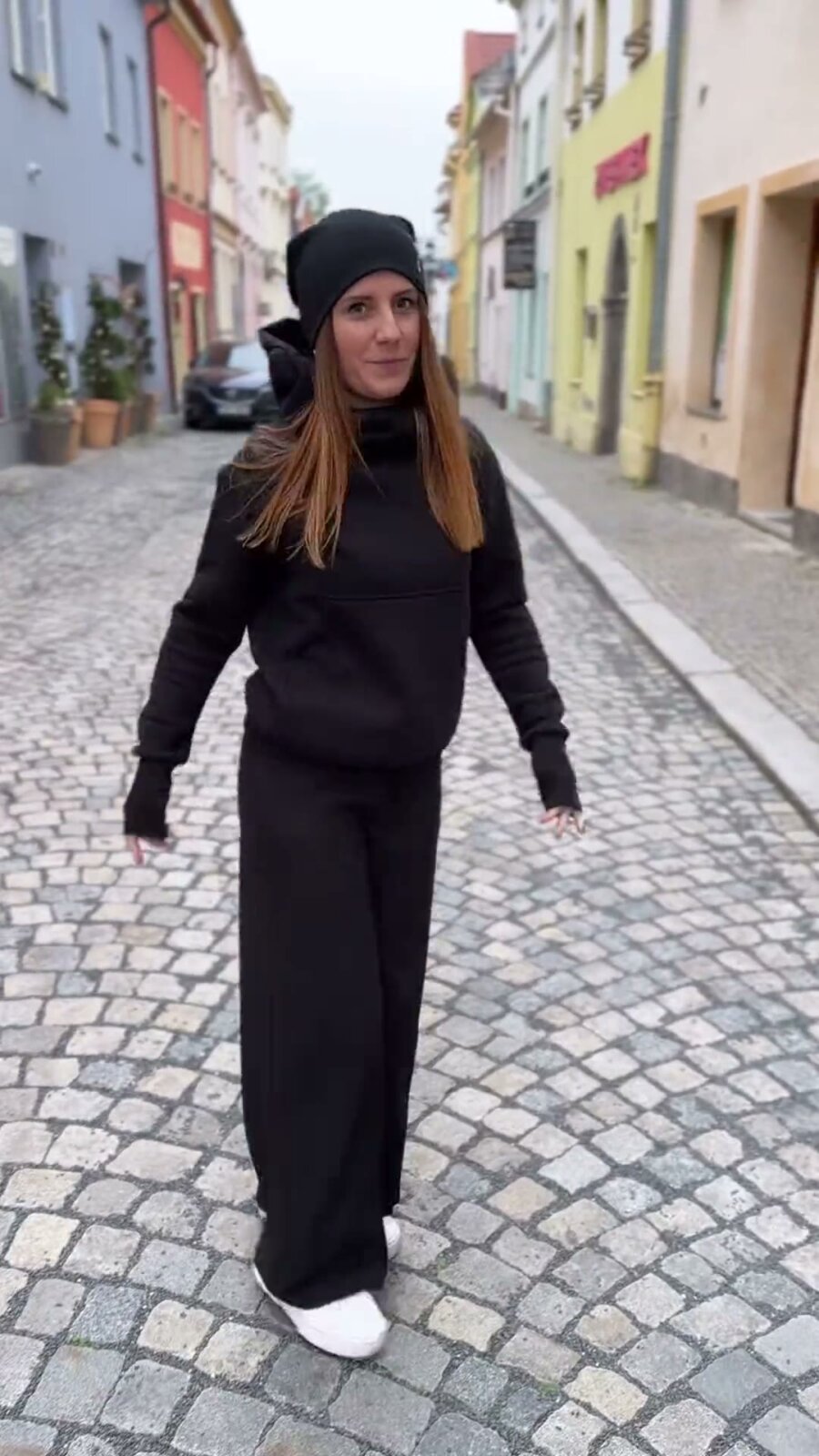 Letní dámské kalhoty se stahujícím pasem, široké nohavice, ČERNÉ - Obrázek 2